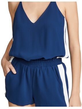 Amanda Uprichard Navy Blue & White Sleeveless Romper